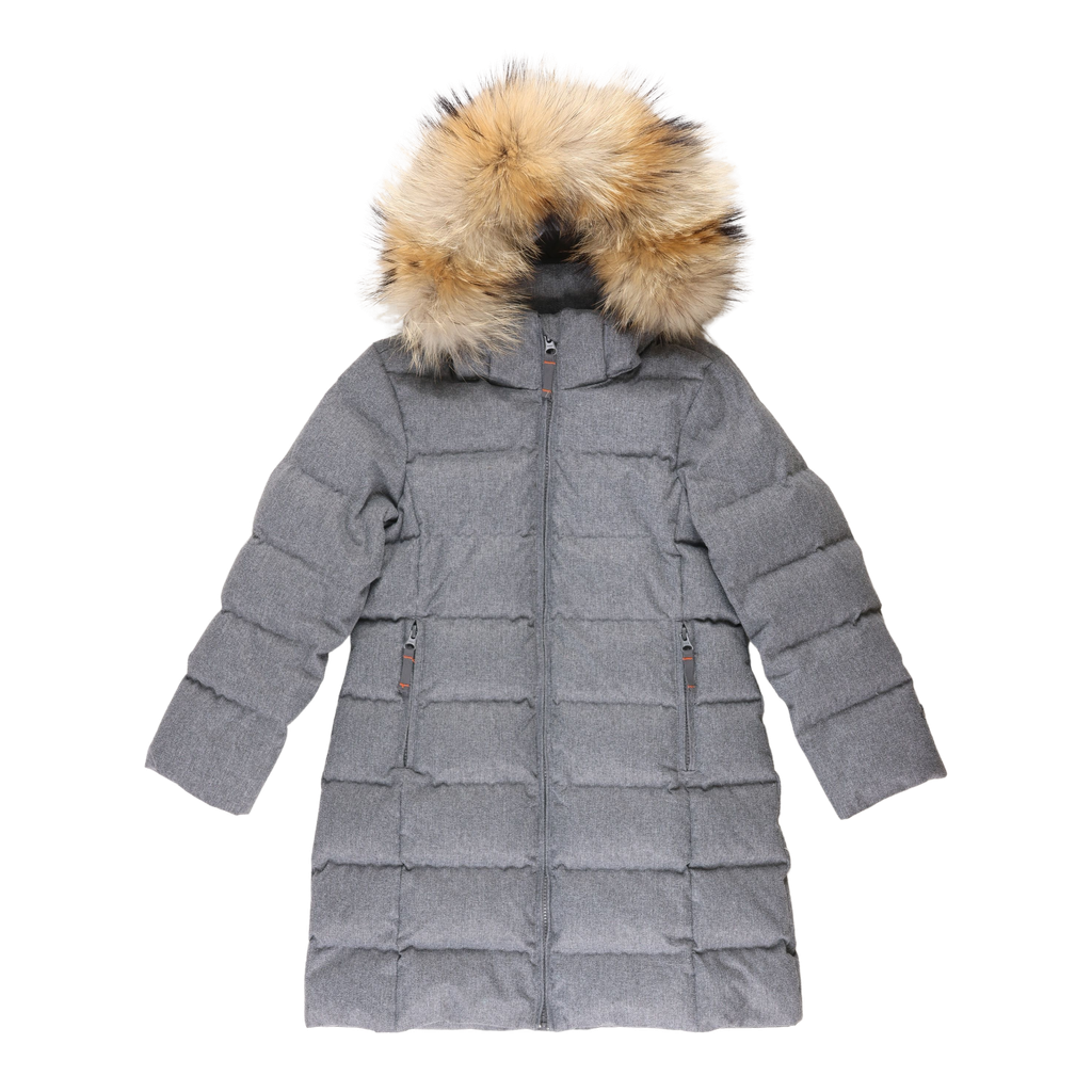 RE-LOVE Wool-look girl's down coat with fur - Grey mélange