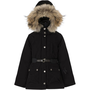 VER de TERRE Arktisk pige vinterjakke med bælte og pels Jakke med pels 099 Black