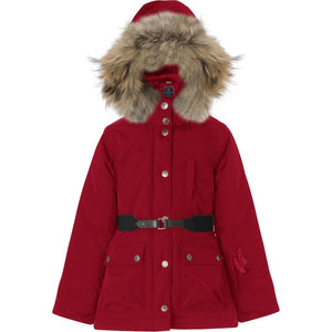 VER de TERRE Arktisk pige vinterjakke med bælte og pels Jakke med pels 305 Cranberry