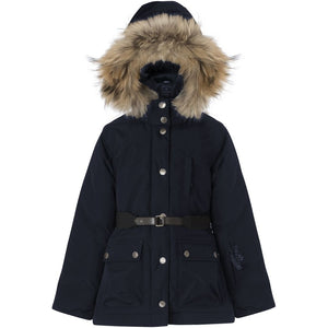 VER de TERRE Arktisk pige vinterjakke med bælte og pels Jakke med pels 600 Navy