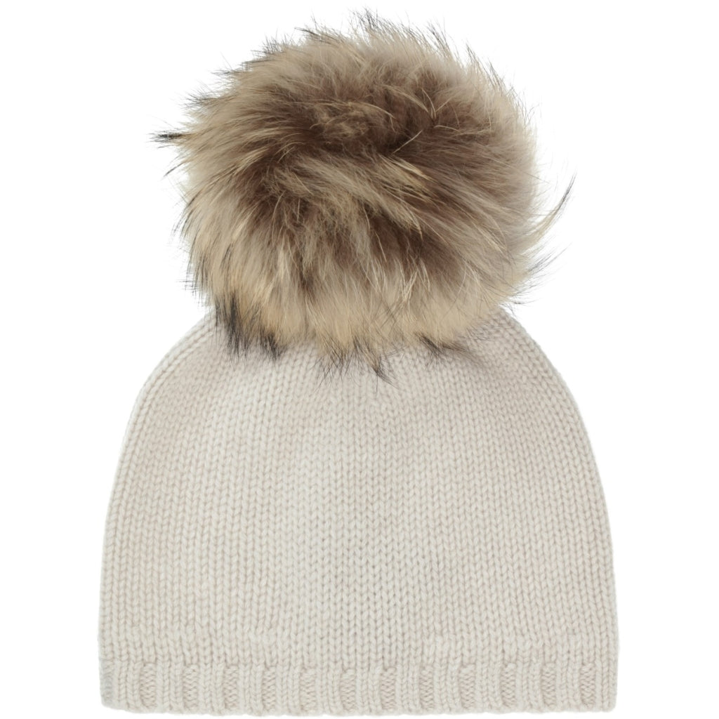 Cashmere hue med pom pom Ice mélange