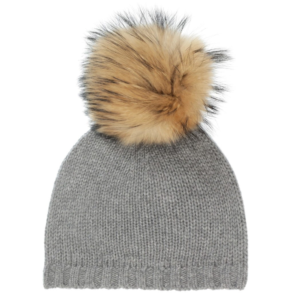 Cashmere hat with pom pom Grey mélange - Main Image