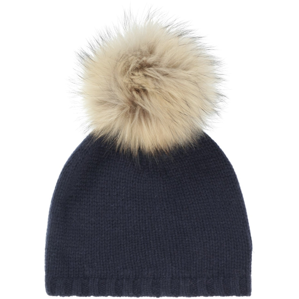 Cashmere hat with pom pom Navy