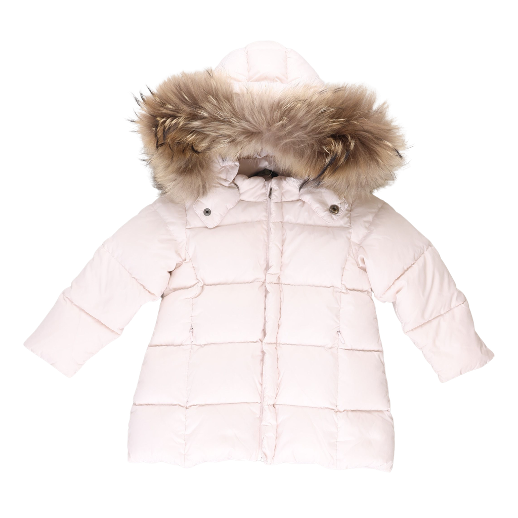 RE-LOVE Babypige dunfrakke med pels - Rose powder