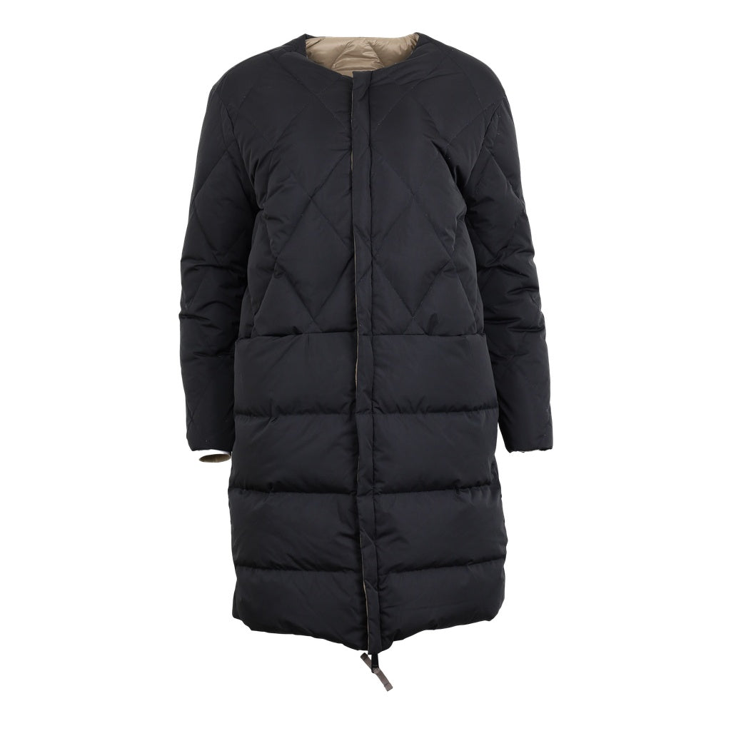 RE-LOVE Quiltet vendbar dame dunfrakke - Black/caramel