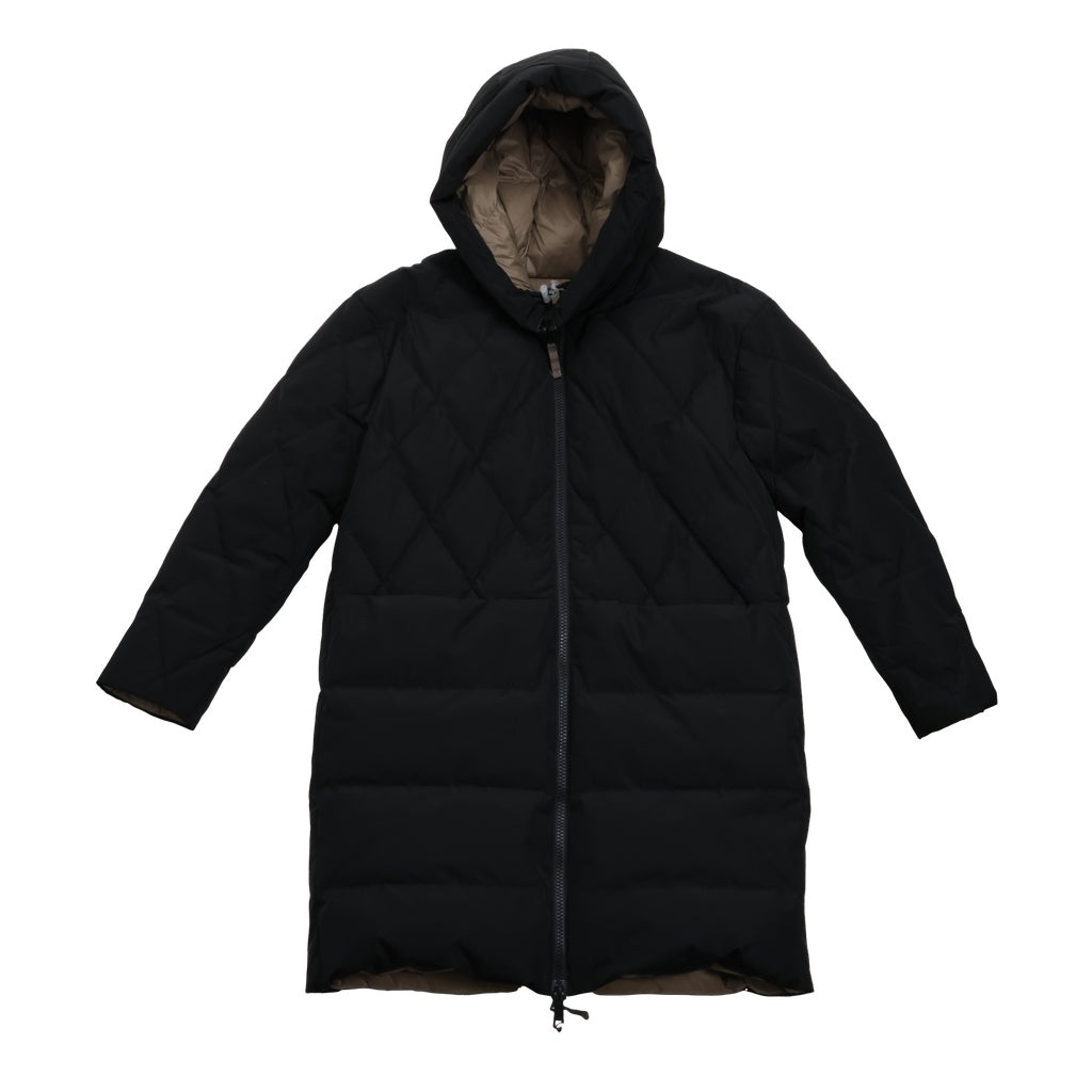 RE-LOVE Quiltet vendbar pige dunfrakke - Black/caramel