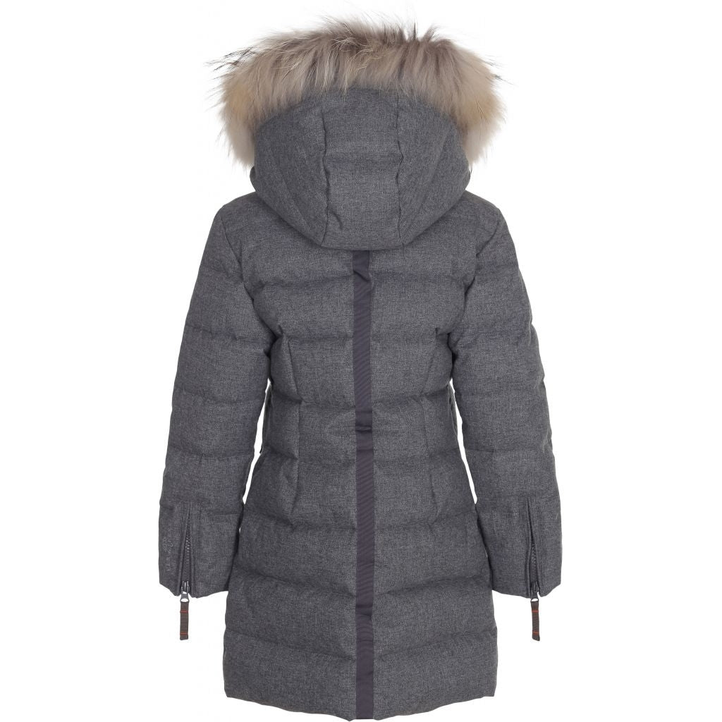 VER de TERRE Uld-look dame dunfrakke med pels Frakke 060 Grey mélange
