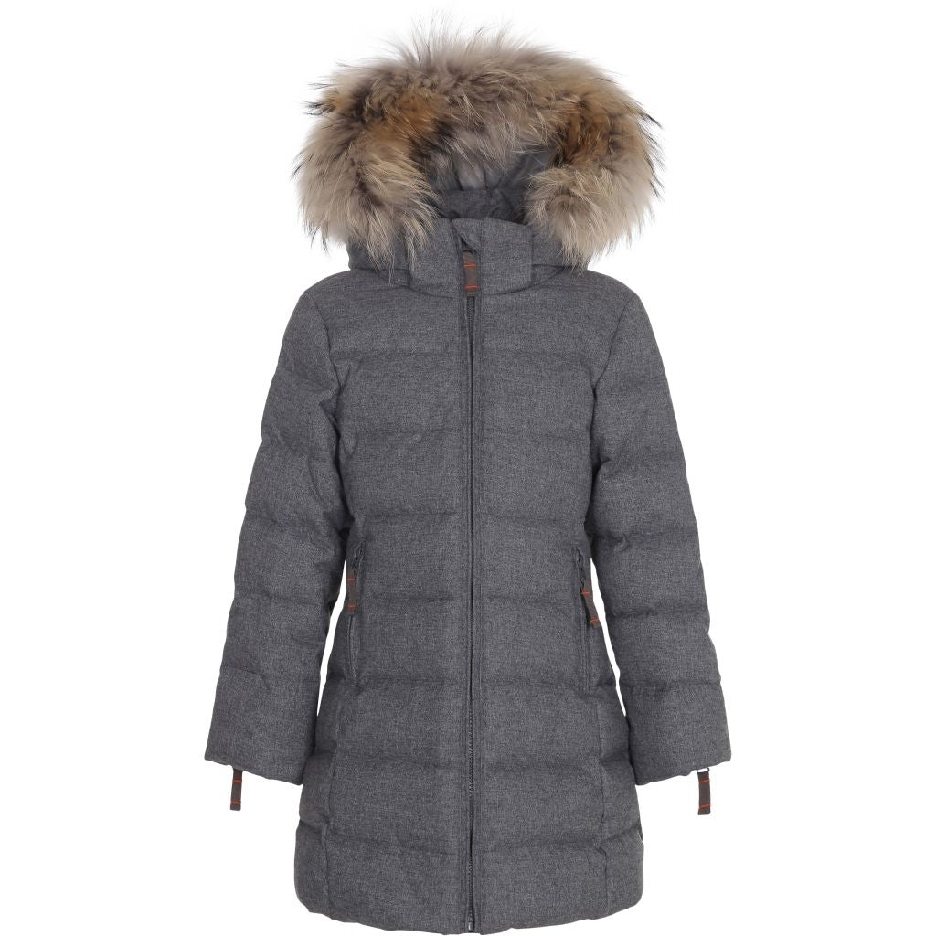 VER de TERRE Uld-look dame dunfrakke med pels Frakke 060 Grey mélange